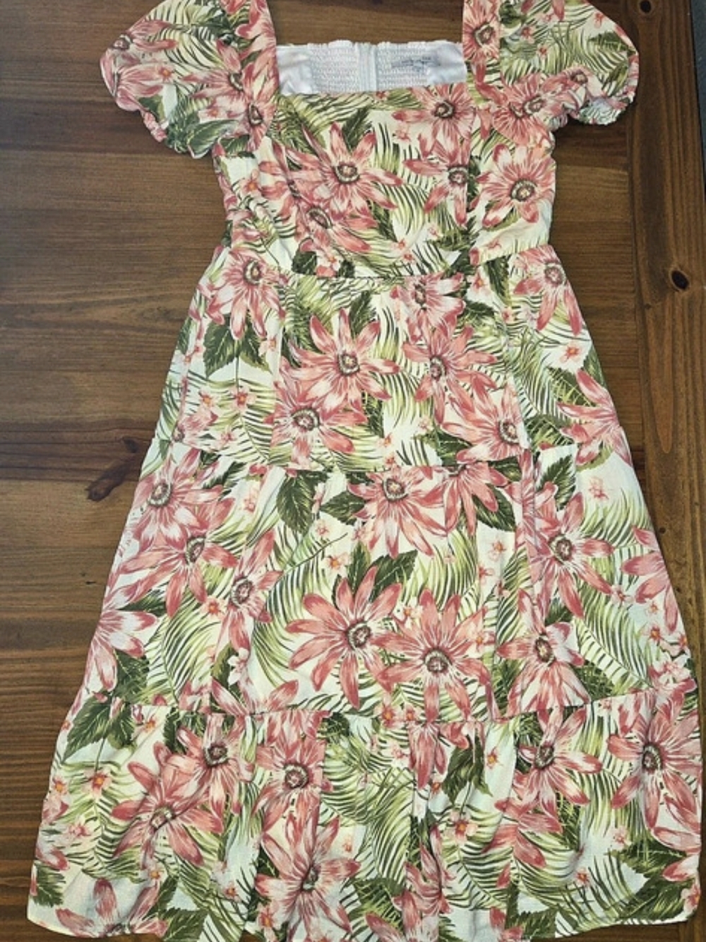 Julia Jordan JJ38811 Floral Midi Dress 14 NWT Puff Sleeve Smocked Ivory Multi